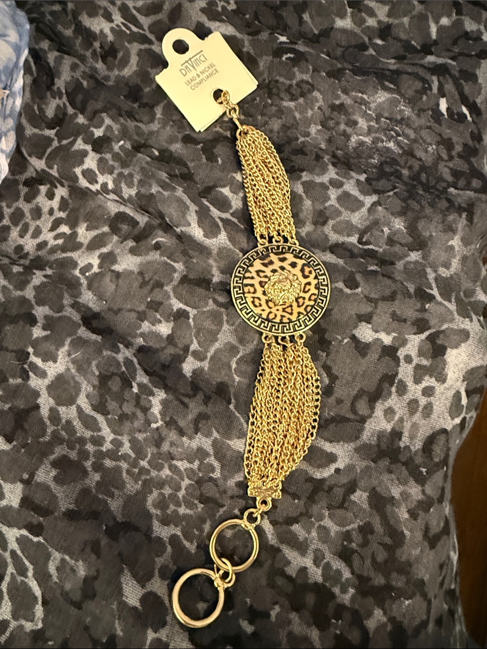 DaVinci Gold Multi-Chain Bracelet with Leopard Medallion Accent